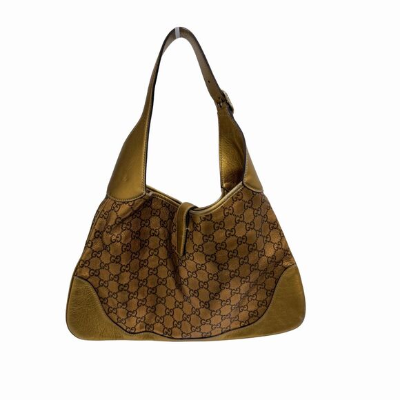 Gucci Metallic Gold Leather Web Jackie O Bouvier Medium Hobo Shoulder Bag - Picture 5 of 7
